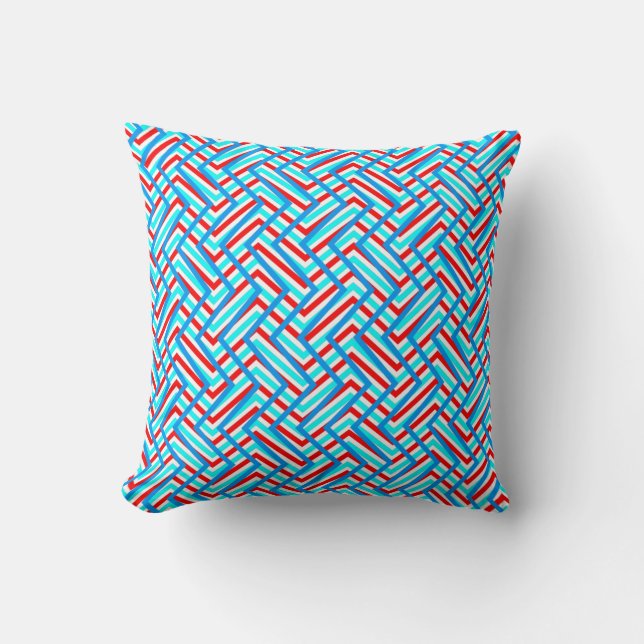 Retro red and blue graphic print cushion (Front)