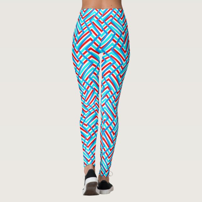 Retro red and blue graphic print leggings (Back)