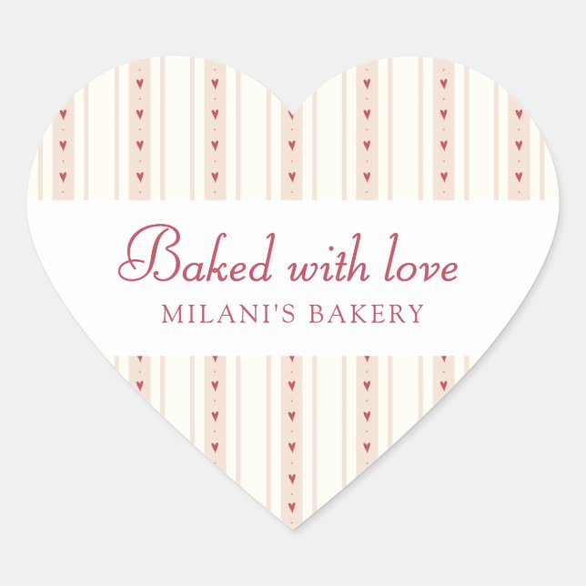 Retro Red And Cream Heart Stripes Bakery Sticker (Front)