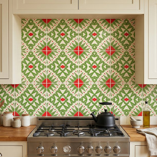 Retro Red and Green Bohemian Geometric Mosaic Ceramic Tile