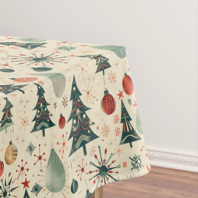 Retro Red and Green Christmas Holiday Tablecloth (In Situ)