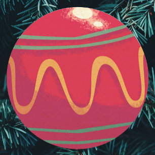 Retro Red and Green Christmas Ornaments Classic Round Sticker