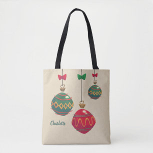 Retro Red and Green Christmas Ornaments Tote Bag
