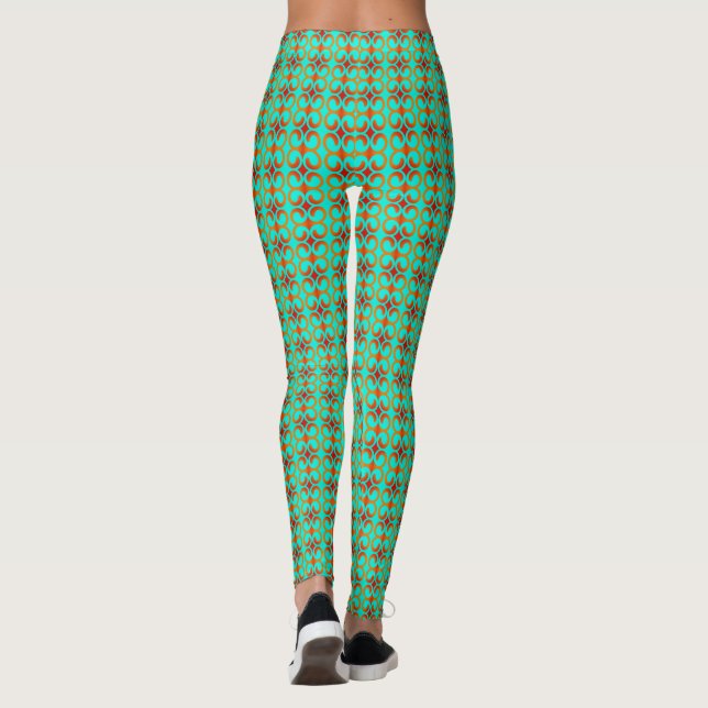 Retro Red and Green Pattern Leggings (Back)
