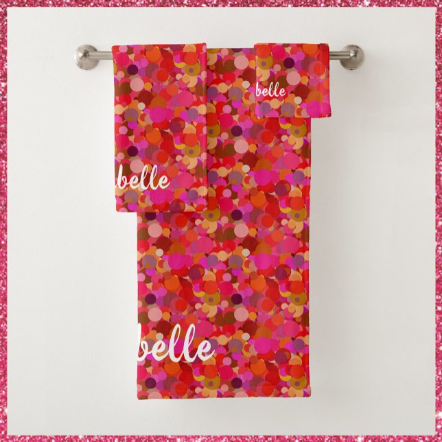 Retro Red and Pink Circle Pattern Bath Towel Set (Creator Uploaded)