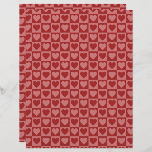 Retro Red and Pink Heart Pattern Scrapbook Paper (Front/Back)