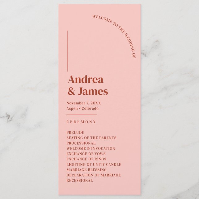 Retro Red and Pink Weddding Ceremony Program (Front)