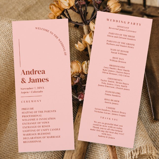 Retro Red and Pink Weddding Ceremony Program (Creator Uploaded)