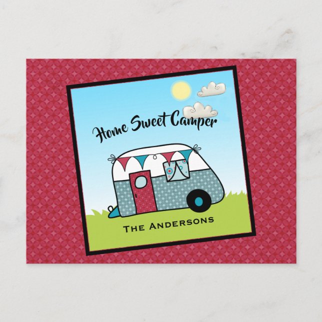 Retro Red and Teal Camper Postcard (Front)