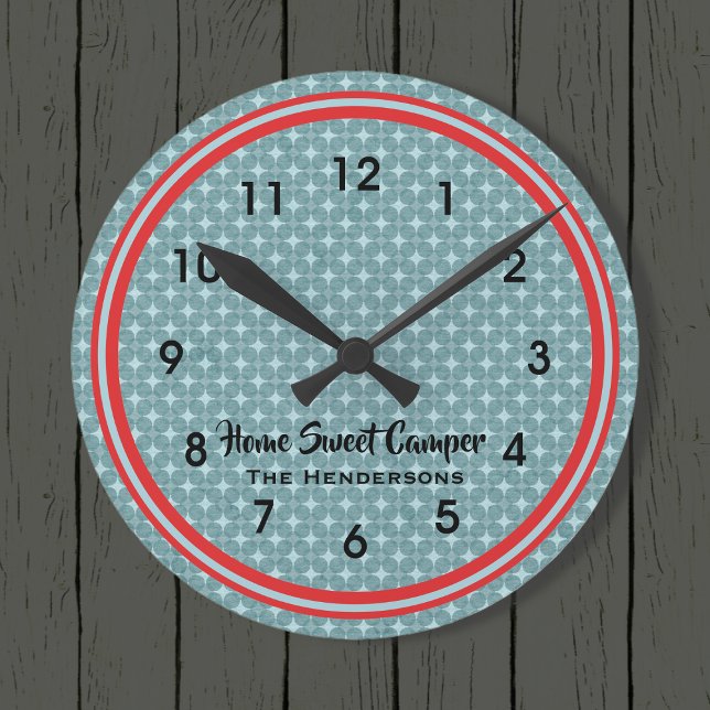 Retro Red and Teal Camper Round Clock (Creator Uploaded)