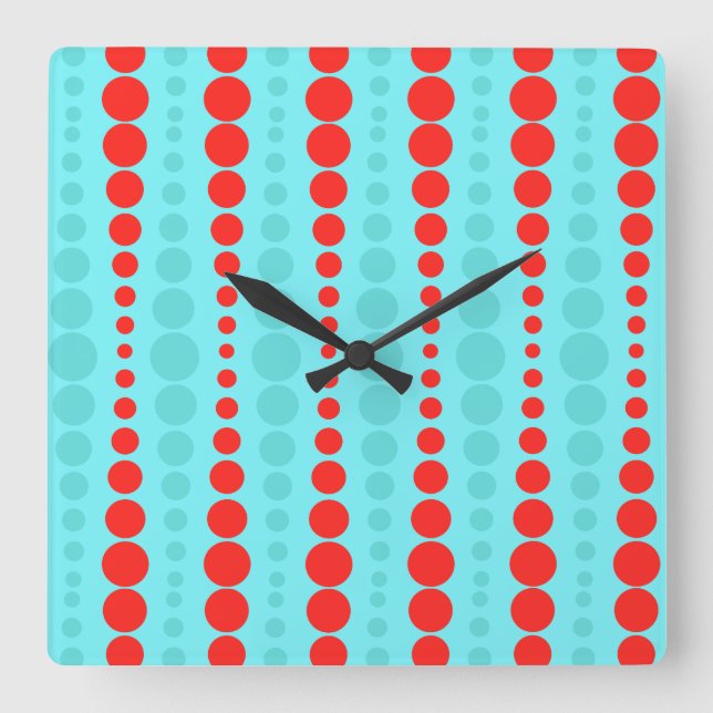 Retro Red and Turquoise Dots Acrylic Wall Clock (Front)
