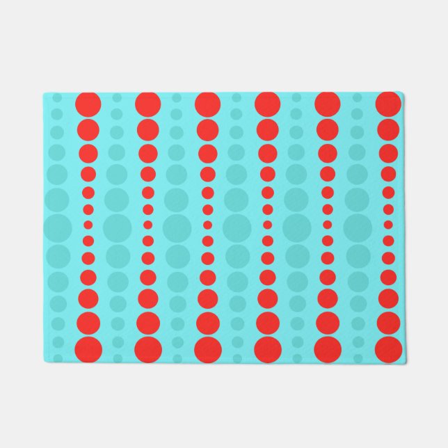 Retro Red and Turquoise Dots Door Mat (Front)