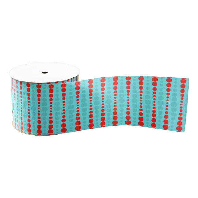 Retro Red and Turquoise Dots Grosgrain Ribbon (Spool)