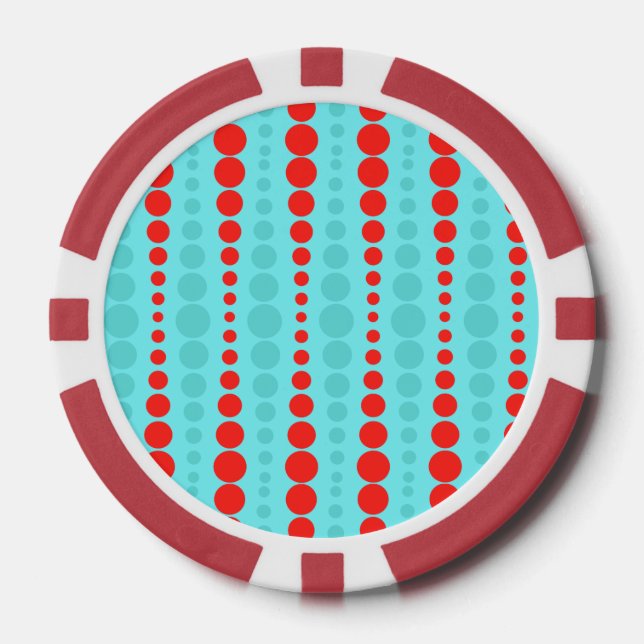 Retro Red and Turquoise Dots Poker Chips (Front)