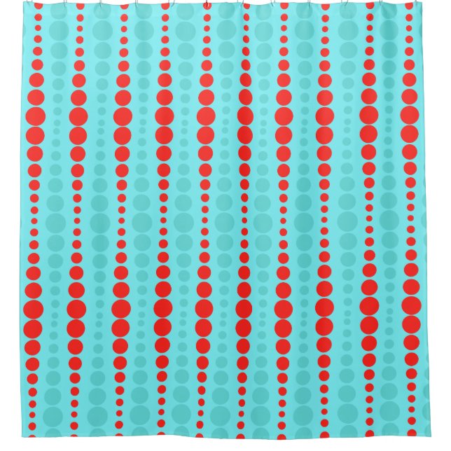 Retro Red and Turquoise Dots Shower Curtain (Front)