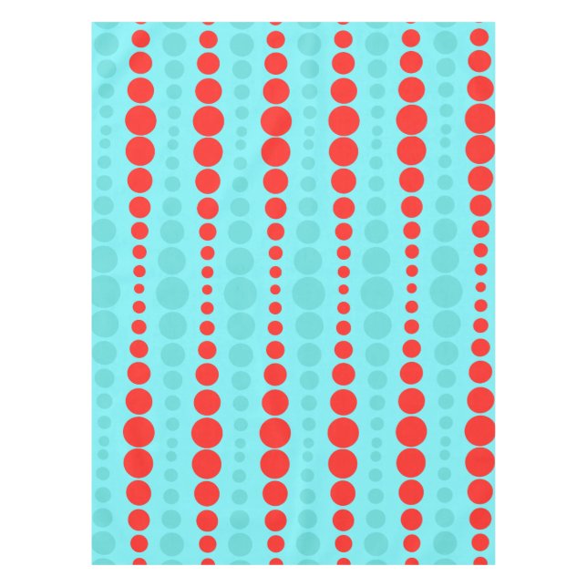 Retro Red and Turquoise Dots Tablecloth (Front)