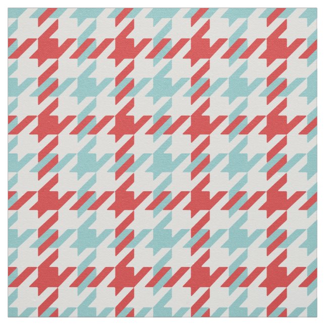 Retro red and turquoise houndstooth plaid pattern fabric (Swatch)