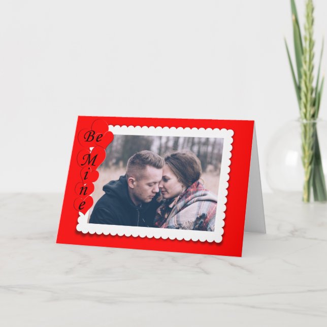 Retro Red and White Frame Valentine Custom Photo Holiday Card (Front)