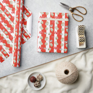 Retro Red and White Striped Popcorn Pattern Wrapping Paper