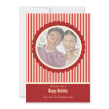 Retro Red And White Stripes Holiday Photo Card