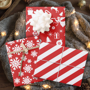 Retro Red and White Traditional Christmas Wrapping Paper Sheet
