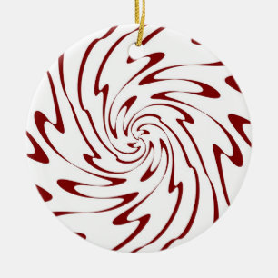 Retro Red and White Waves Abstract Art Ceramic Tree Decoration