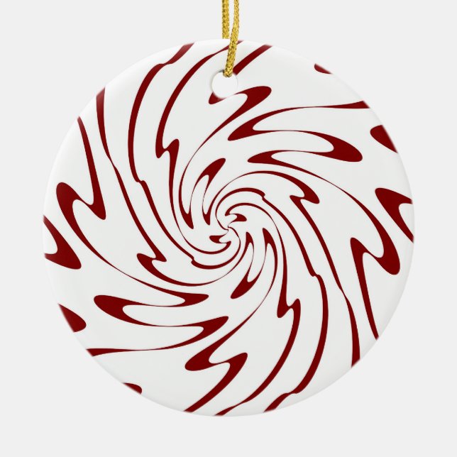 Retro Red and White Waves Abstract Art Ceramic Tree Decoration (Front)