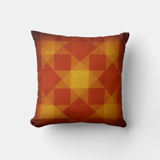 Retro red and yellow diamond pattern cushion (Front)