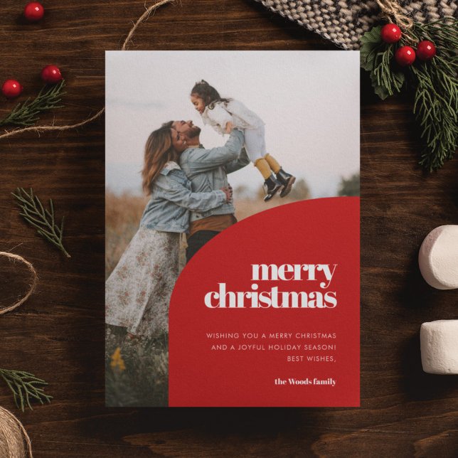 Retro Red Arch Design Merry Christmas Photo Holiday Card (Creator Uploaded)