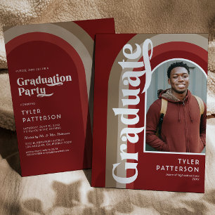 Retro Red Arch Photo 2026 Graduation Party Invitation
