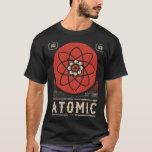 Retro Red Atomic Science Mid Century Design T-Shirt<br><div class="desc">Geometric atomic patterns radiate power in this mid-century inspired scientific artwork. The bold red and black colour scheme captures the optimism and anxiety of the nuclear age, blending 1950s design sensibilities with Japanese minimalist influences. This striking composition appeals to science history enthusiasts and mid-century modern collectors who appreciate the era's...</div>