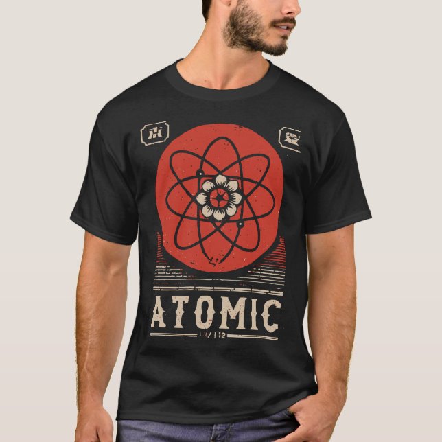 Retro Red Atomic Science Mid Century Design T-Shirt (Front)