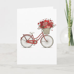 Retro Red Bicycle with Roses and Hearts Floral Art Card