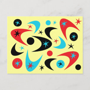 Retro Red Black & Aqua Starburst Boomerang Postcard