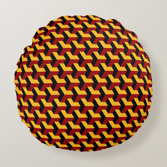 Retro Red Black Barcelona Geometric Block Pattern Round Cushion (Front)
