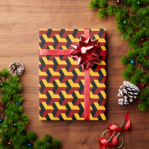 Retro Red Black Barcelona Geometric Block Pattern Wrapping Paper