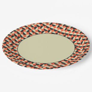 Retro Red Black Beige Dot Sixties Pattern Paper Plate