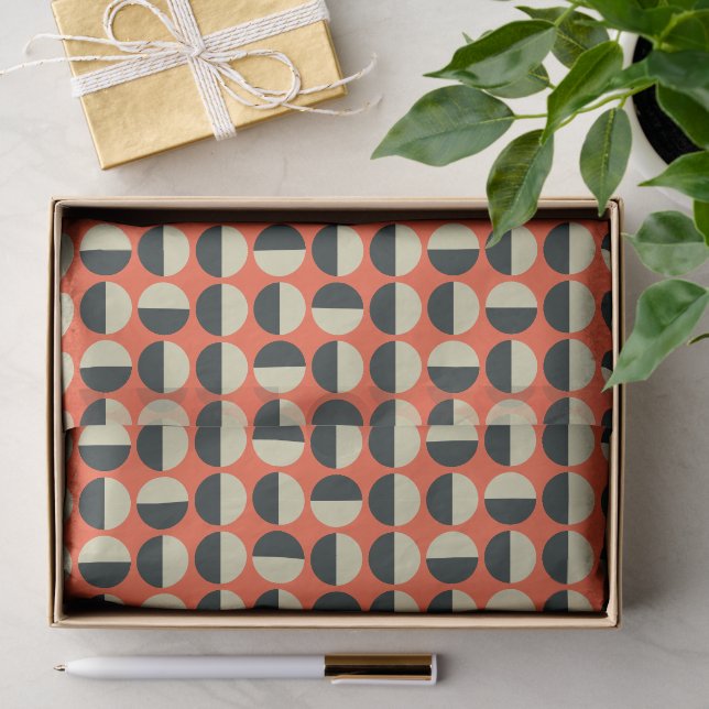 Retro Red Black Beige Dot Sixties Pattern Tissue Paper (Gift)