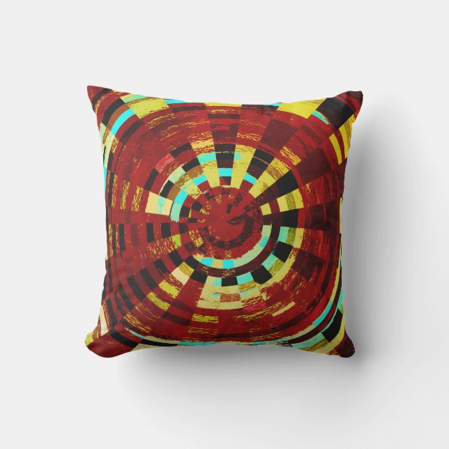 Retro Red Black Blue Yellow Brown Circular Pattern Cushion (Front)