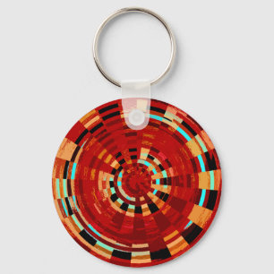 Retro Red Black Blue Yellow Brown Circular Pattern Key Ring