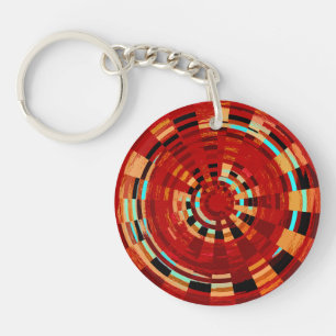 Retro Red Black Blue Yellow Brown Circular Pattern Key Ring