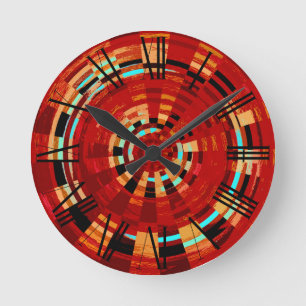 Retro Red Black Blue Yellow Brown Circular Pattern Round Clock