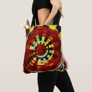 Retro Red Black Blue Yellow Brown Circular Pattern Tote Bag