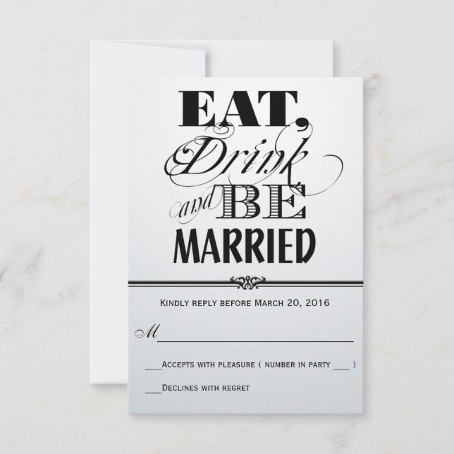 Retro Red-Black-White Eat Drink Married RSVP (Front)