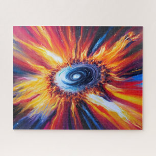 Retro red blue and orange fire storm erupting now jigsaw puzzle