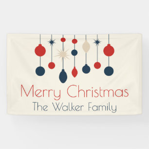 Retro Red Blue Ornaments Christmas Party Banner