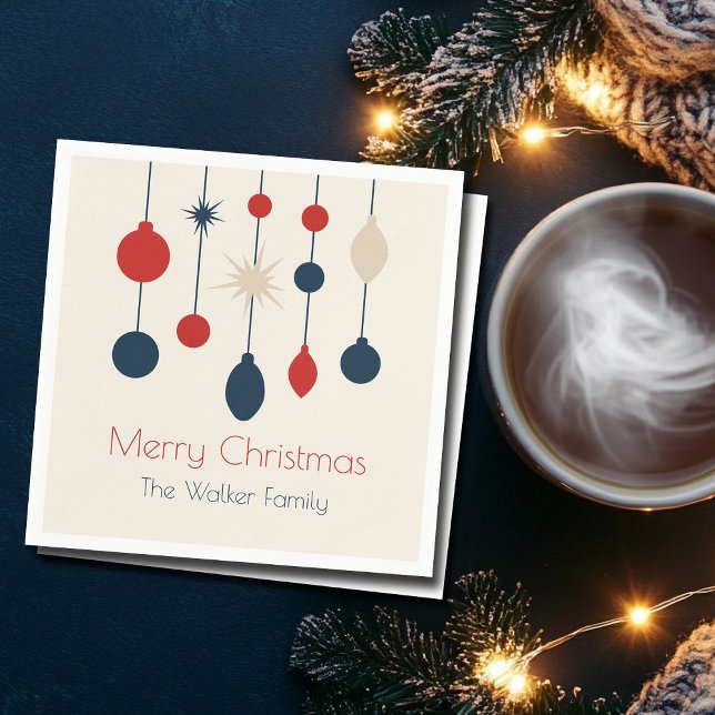 Retro Red Blue Ornaments Christmas Party Napkin (Creator Uploaded)