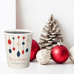 Retro Red Blue Ornaments Christmas Party Paper Cups