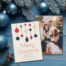 Retro Red Blue Ornaments Christmas Photo