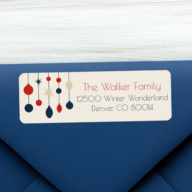 Retro Red Blue Ornaments Christmas Return Address Label (Creator Uploaded)